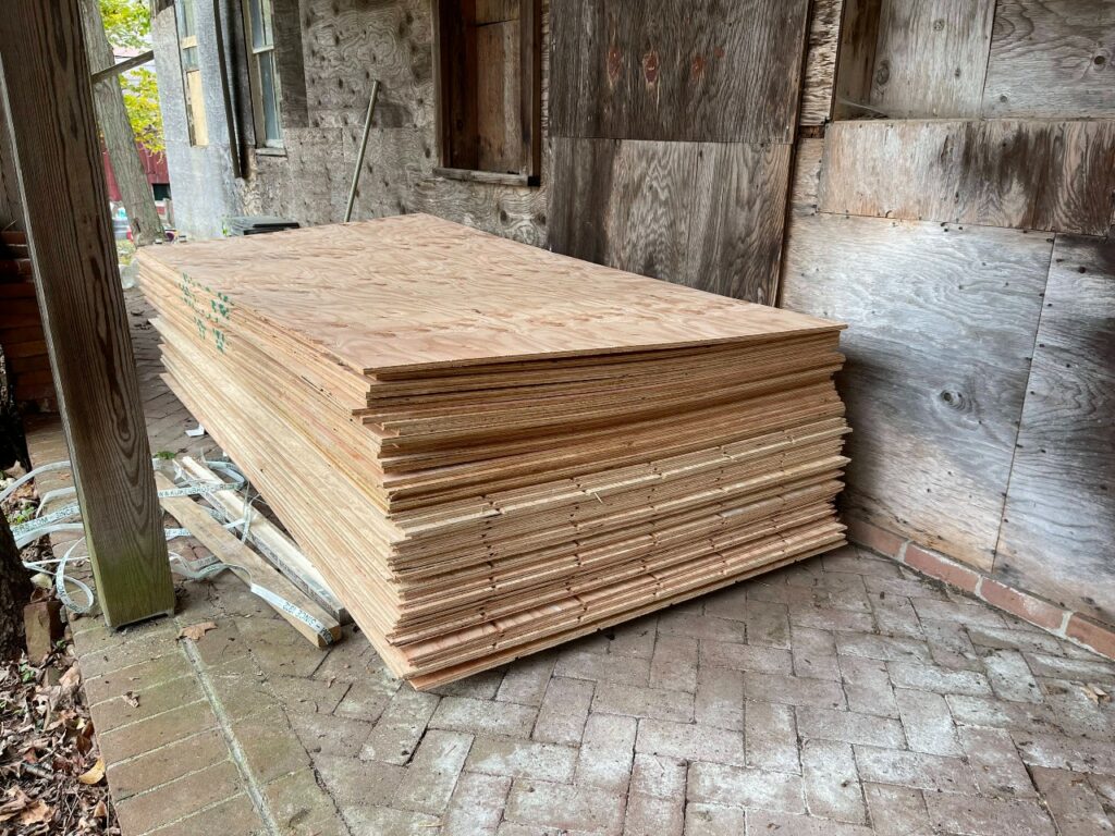 A stack of plywood.